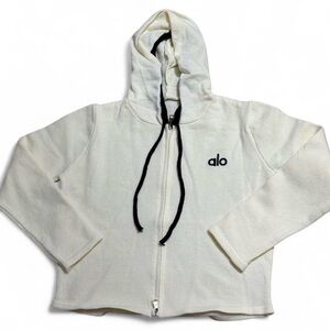 Alo Beige Cropped Zip-Up Hoodie